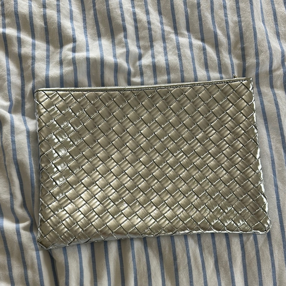 Ann Taylor Oversized Silver Woven Clutch